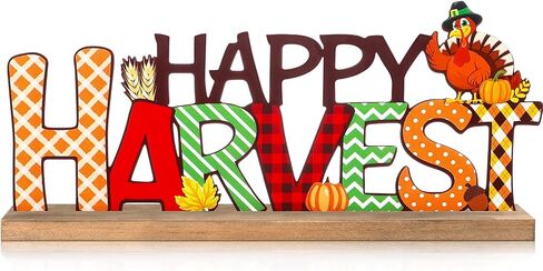 Realspring Fall Decorations for Home Happy Thanksgiving Metal Sign Thanksgiving Table Decor Fall Tiered Tray Decor with Wood Base Rustic Metal Word Sign for Home Tabletop Centerpiece Mantel Shelf Desk in Saudi Arabia
