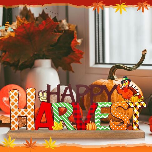 Realspring Fall Decorations for Home Happy Thanksgiving Metal Sign Thanksgiving Table Decor Fall Tiered Tray Decor with Wood Base Rustic Metal Word Sign for Home Tabletop Centerpiece Mantel Shelf Desk in Saudi Arabia