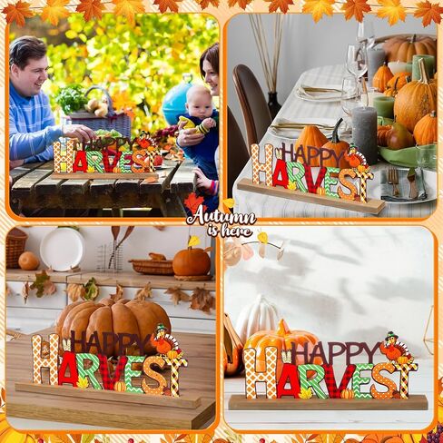 Realspring Fall Decorations for Home Happy Thanksgiving Metal Sign Thanksgiving Table Decor Fall Tiered Tray Decor with Wood Base Rustic Metal Word Sign for Home Tabletop Centerpiece Mantel Shelf Desk in Saudi Arabia
