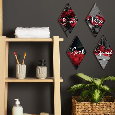 Jetec 4 Pcs Bathroom Decor Wall Art Relax Soak Unwind Breathe Wooden Sign Hanging Bathroom Decor for Bedroom Living Room Office Farmhouse Decorations (Farmhouse) in Saudi Arabia