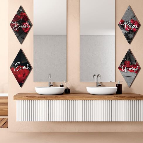 Jetec 4 Pcs Bathroom Decor Wall Art Relax Soak Unwind Breathe Wooden Sign Hanging Bathroom Decor for Bedroom Living Room Office Farmhouse Decorations (Farmhouse) in Saudi Arabia
