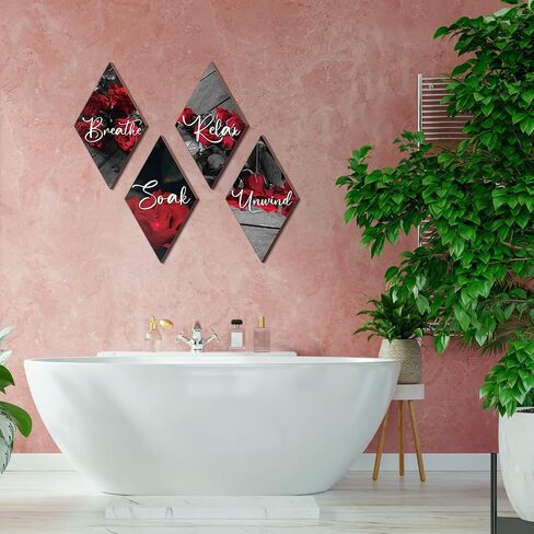 Jetec 4 Pcs Bathroom Decor Wall Art Relax Soak Unwind Breathe Wooden Sign Hanging Bathroom Decor for Bedroom Living Room Office Farmhouse Decorations (Farmhouse) in Saudi Arabia