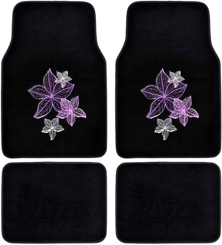 BDK Pretty Rugs Design Carpet Car Floor Mats for Auto Van Truck SUV-4 Pieces Front & Rear Full Set with Rubber Backing-Universal Fit, Pink Flower Lines (MT-538) in Saudi Arabia