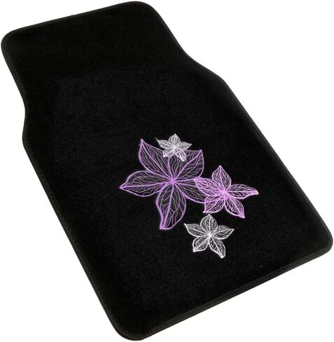 BDK Pretty Rugs Design Carpet Car Floor Mats for Auto Van Truck SUV-4 Pieces Front & Rear Full Set with Rubber Backing-Universal Fit, Pink Flower Lines (MT-538) in Saudi Arabia