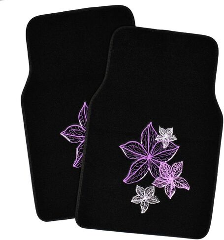 BDK Pretty Rugs Design Carpet Car Floor Mats for Auto Van Truck SUV-4 Pieces Front & Rear Full Set with Rubber Backing-Universal Fit, Pink Flower Lines (MT-538) in Saudi Arabia