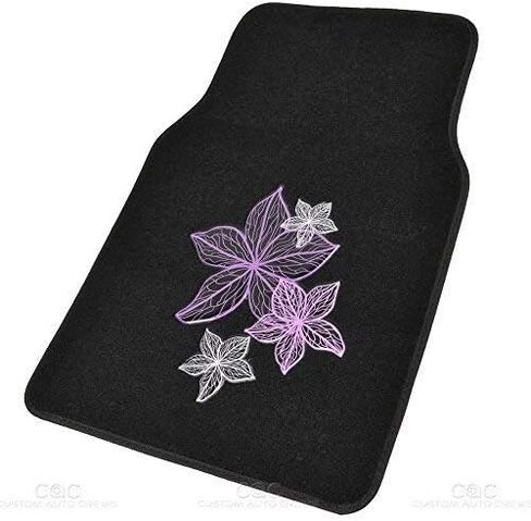 BDK Pretty Rugs Design Carpet Car Floor Mats for Auto Van Truck SUV-4 Pieces Front & Rear Full Set with Rubber Backing-Universal Fit, Pink Flower Lines (MT-538) in Saudi Arabia