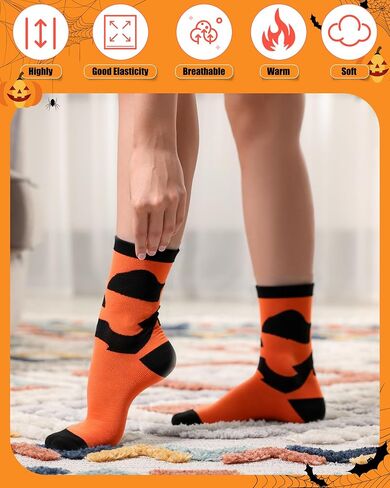 6 Pairs Halloween Socks for Women and Men Pumpkins Ghosts Holiday Novelty Crew Socks for Halloween Supply Gift in Saudi Arabia