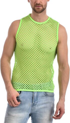 Gary Majdell Sport Men's See Through Spandex Fish Net Fitted Muscle Top for Club, Beach, or Gym Wear in Saudi Arabia