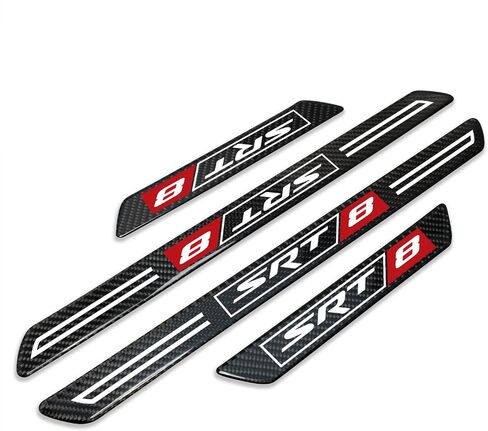 for Dodge SRT-8 Logo Black Real Carbon Fiber Universal Car Door Sill Step Protector Kick Plates a Set of 4 in Saudi Arabia