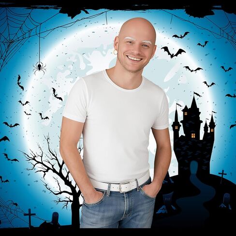 Jecery 5 Pcs Halloween Cleaner Costume Man Bald Cleaning Costume Accessories White T Shirt Bald Cap Set for Adults Cosplay in Saudi Arabia