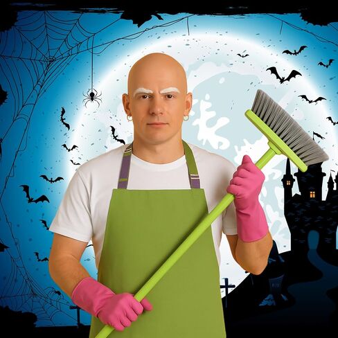 Jecery 5 Pcs Halloween Cleaner Costume Man Bald Cleaning Costume Accessories White T Shirt Bald Cap Set for Adults Cosplay in Saudi Arabia