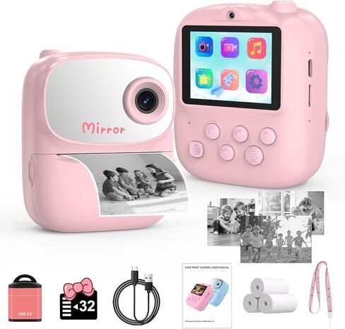 Kids Camera Instant Print for Kids with Mirror, HD Dual-Lens Selfie Digital Camera with 3 Rolls Print Paper & 32GB Card, Holiday Birthday Gifts Toys for Girls Boys Toddler. (Green) in Saudi Arabia