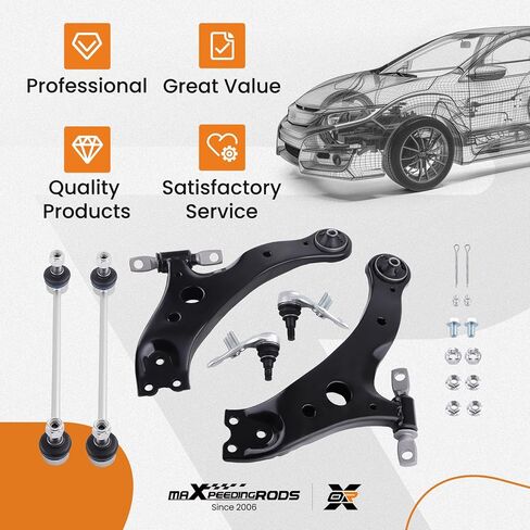 14 قطعة من ذراع التحكم الأمامي السفلي من maxpeedingrods لسيارة Toyota Camry 2007-2011 طقم تعليق مع مفاصل كروية وصلات طرفية لقضيب الربط وأحذية ربط نهاية قضيب الربط in Kuwait