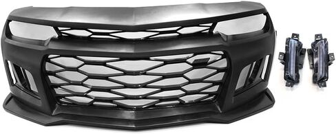 غطاء المصد الأمامي ومصابيح الضباب متوافق مع 2014-2015 Chevy Camaro، ZL1 Style Black PP Front Lip Spoiler Bumper Bumper Bumper بواسطة IKON MOTORSPORTS in Saudi Arabia