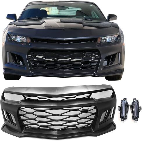 غطاء المصد الأمامي ومصابيح الضباب متوافق مع 2014-2015 Chevy Camaro، ZL1 Style Black PP Front Lip Spoiler Bumper Bumper Bumper بواسطة IKON MOTORSPORTS in Saudi Arabia