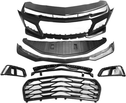 غطاء المصد الأمامي ومصابيح الضباب متوافق مع 2014-2015 Chevy Camaro، ZL1 Style Black PP Front Lip Spoiler Bumper Bumper Bumper بواسطة IKON MOTORSPORTS in Saudi Arabia
