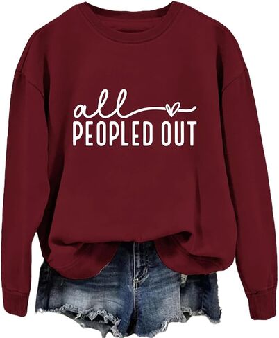FORHVIPS All Peopled Out Sweatshirt Women Long Sleeve Letter Print Graphic Tee Fall Crew Neck Funny Sayings Pullover Top in Saudi Arabia