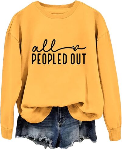 FORHVIPS All Peopled Out Sweatshirt Women Long Sleeve Letter Print Graphic Tee Fall Crew Neck Funny Sayings Pullover Top in Saudi Arabia