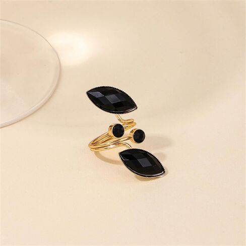 Black Rhinestone Leaf Statement Wedding Ring for Women Fashion Sparkly Cubic Zirconia Crystal Birthstone Wrap Finger Band Open Cocktail Party Prom Promise Love Bridal Stacking Rings Dainty Jewelry in Saudi Arabia