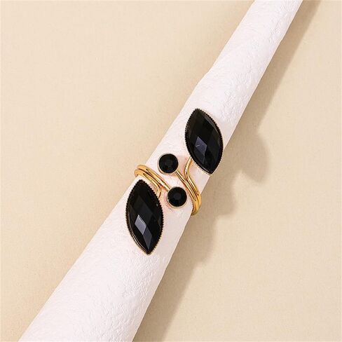 Black Rhinestone Leaf Statement Wedding Ring for Women Fashion Sparkly Cubic Zirconia Crystal Birthstone Wrap Finger Band Open Cocktail Party Prom Promise Love Bridal Stacking Rings Dainty Jewelry in Saudi Arabia