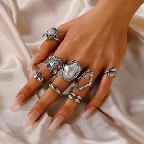 Stackable Chunky Geometric Knuckle Rings Set for Women,Vintage Baroque Pearl Open Midi Finger Ring,Trendy Party Banquet Jewelry Accessories Gift in Saudi Arabia