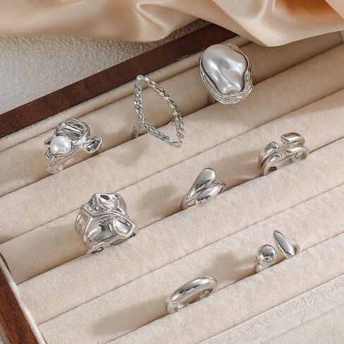 Stackable Chunky Geometric Knuckle Rings Set for Women,Vintage Baroque Pearl Open Midi Finger Ring,Trendy Party Banquet Jewelry Accessories Gift in Saudi Arabia