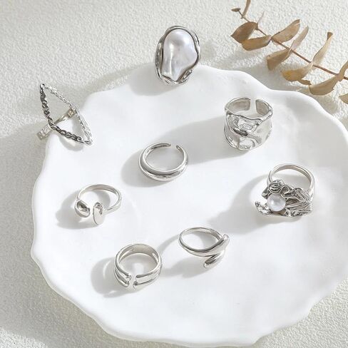 Stackable Chunky Geometric Knuckle Rings Set for Women,Vintage Baroque Pearl Open Midi Finger Ring,Trendy Party Banquet Jewelry Accessories Gift in Saudi Arabia