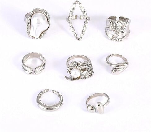 Stackable Chunky Geometric Knuckle Rings Set for Women,Vintage Baroque Pearl Open Midi Finger Ring,Trendy Party Banquet Jewelry Accessories Gift in Saudi Arabia