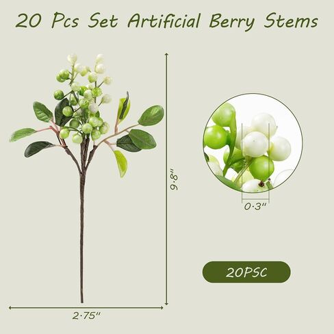 SHACOS Artificial Blue Berry Stems Pack of 20 Fake Berries with Green Leaves Fake Blueberries Spray Pick 9.8 inch for Christmas Decorations Crafts Holiday Home Decor (20 PCS, Berry Blue) in Saudi Arabia