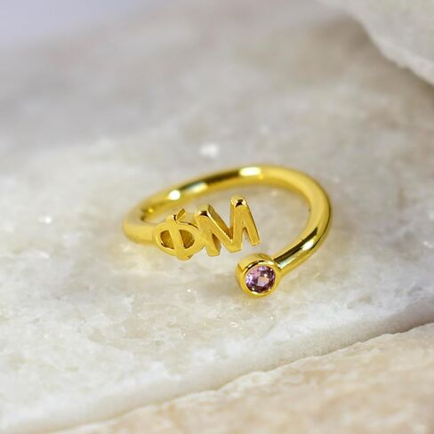 Sorority Shop Sigma Sigma Sigma Ring- 18k Gold-Plated Wraparound Ring with Amethyst Gemstone and Tri Sigma Greek Letters, Sorority Jewelry Gift in Saudi Arabia