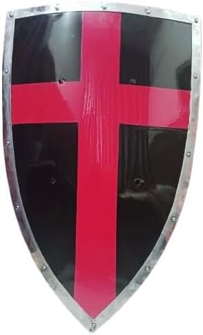Medieval Knights Cross Heater Shield Black and Red Crusader Shield, Battle Warrior Shield, Knight Templar Shield Replica, Halloween Cosplay LARP in Saudi Arabia