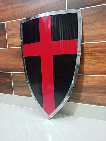 Medieval Knights Cross Heater Shield Black and Red Crusader Shield, Battle Warrior Shield, Knight Templar Shield Replica, Halloween Cosplay LARP in Saudi Arabia