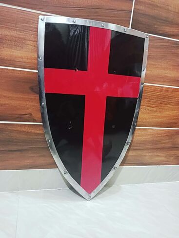 Medieval Knights Cross Heater Shield Black and Red Crusader Shield, Battle Warrior Shield, Knight Templar Shield Replica, Halloween Cosplay LARP in Saudi Arabia