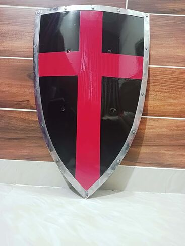Medieval Knights Cross Heater Shield Black and Red Crusader Shield, Battle Warrior Shield, Knight Templar Shield Replica, Halloween Cosplay LARP in Saudi Arabia