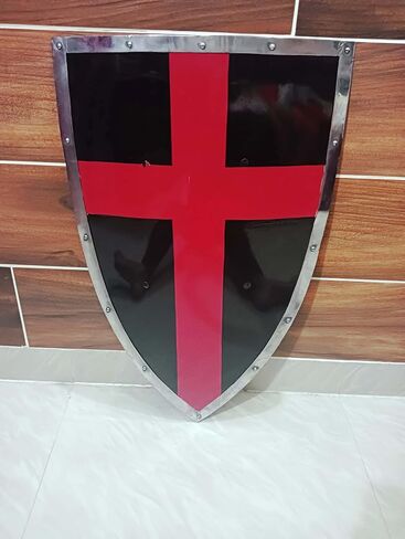 Medieval Knights Cross Heater Shield Black and Red Crusader Shield, Battle Warrior Shield, Knight Templar Shield Replica, Halloween Cosplay LARP in Saudi Arabia