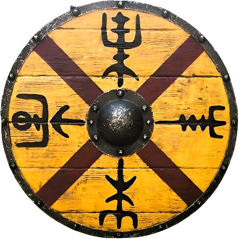 Troy Artefacts® درع الفايكنج الخشبي المصنوع يدويًا من نوع King Finehair مقاس 24 بوصة، كما هو موضح في الصورة in Saudi Arabia