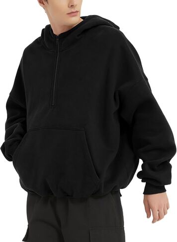 FAIABLE Mens Hoodies Half Zip Up Oversized Sweatshirts Fleece Cotton Quarter Zip Hoodie Pullover Fall Winter Outfit in Kuwait