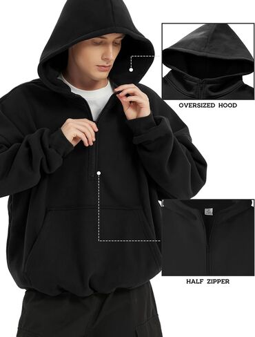 FAIABLE Mens Hoodies Half Zip Up Oversized Sweatshirts Fleece Cotton Quarter Zip Hoodie Pullover Fall Winter Outfit in Kuwait