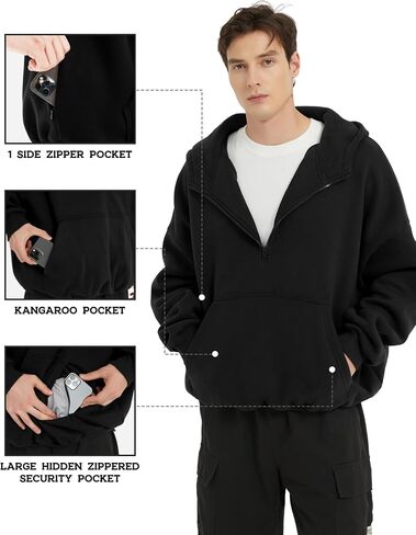 FAIABLE Mens Hoodies Half Zip Up Oversized Sweatshirts Fleece Cotton Quarter Zip Hoodie Pullover Fall Winter Outfit in Kuwait