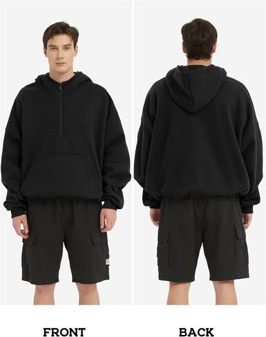 FAIABLE Mens Hoodies Half Zip Up Oversized Sweatshirts Fleece Cotton Quarter Zip Hoodie Pullover Fall Winter Outfit in Kuwait