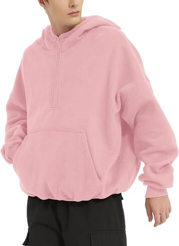 FAIABLE Mens Hoodies Half Zip Up Oversized Sweatshirts Fleece Cotton Quarter Zip Hoodie Pullover Fall Winter Outfit in Kuwait