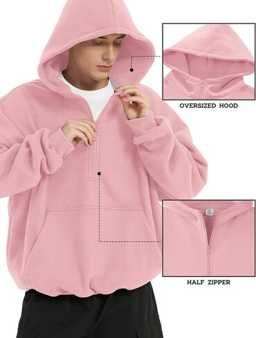 FAIABLE Mens Hoodies Half Zip Up Oversized Sweatshirts Fleece Cotton Quarter Zip Hoodie Pullover Fall Winter Outfit in Kuwait