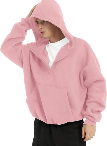 FAIABLE Mens Hoodies Half Zip Up Oversized Sweatshirts Fleece Cotton Quarter Zip Hoodie Pullover Fall Winter Outfit in Kuwait