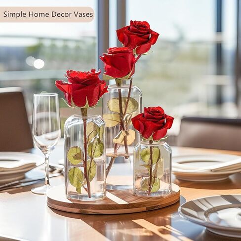 مزهريات برعم زرقاء للزهور - مجموعة من 3، مزهريات برعم صغيرة شفافة بكميات كبيرة للزهور، مزهريات زجاجية أسطوانية مزخرفة يدويًا، لأحداث حفلات الزفاف قطع مركزية للطاولة ديكو (أزرق، 3 قطع) in Kuwait