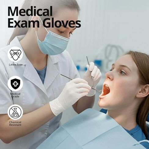 قفازات فحص النتريل القابل للتصرف، 3 مل، صغير، صندوق من 100، قفازات النتريل البيضاء خالية من اللاتكس للاستعمال مرة واحدة للأغراض الطبية والتنظيف والطبخ والتجميل، آمنة للطعام، خالية من البودرة، غير معقمة in Kuwait