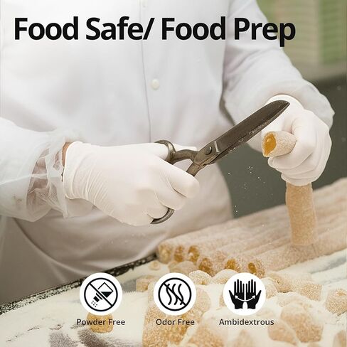 قفازات فحص النتريل القابل للتصرف، 3 مل، صغير، صندوق من 100، قفازات النتريل البيضاء خالية من اللاتكس للاستعمال مرة واحدة للأغراض الطبية والتنظيف والطبخ والتجميل، آمنة للطعام، خالية من البودرة، غير معقمة in Kuwait