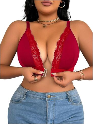 MakeMeChic Women's Plus Size Bra Floral Lace Front Closure Spaghetti Strap Bralette Underwear in Saudi Arabia