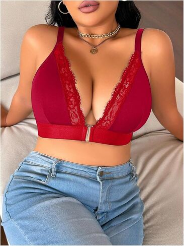 MakeMeChic Women's Plus Size Bra Floral Lace Front Closure Spaghetti Strap Bralette Underwear in Saudi Arabia
