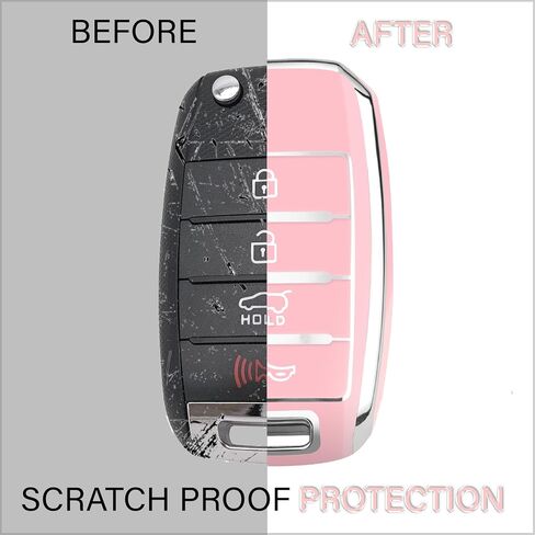 QBUC لغطاء Kia Key Fob مع سلسلة مفاتيح من الكروم الفضي، حافظة حماية ناعمة من مادة TPU متوافقة مع 2013-2017 Kia Optima Soul Sorento Sportage 4 أزرار (وردي) in Kuwait