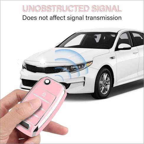QBUC لغطاء Kia Key Fob مع سلسلة مفاتيح من الكروم الفضي، حافظة حماية ناعمة من مادة TPU متوافقة مع 2013-2017 Kia Optima Soul Sorento Sportage 4 أزرار (وردي) in Kuwait